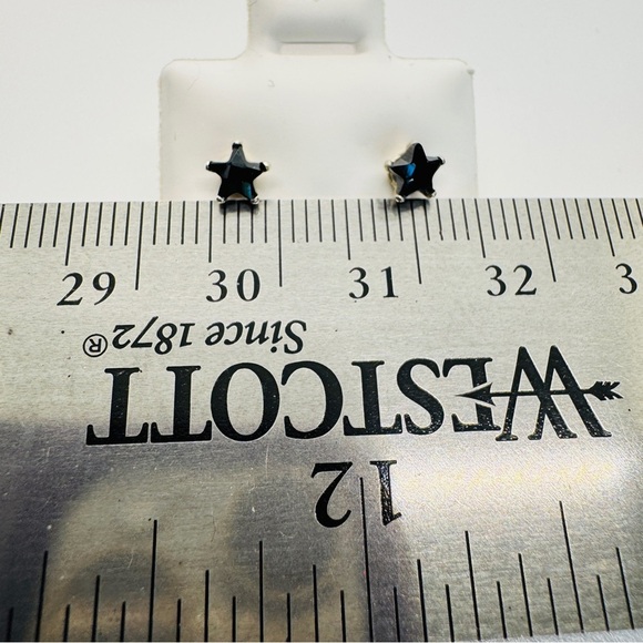 3 Pairs of Sterling Silver Star Earrings Bundle - Black, Pink, Green - Picture 2 of 5